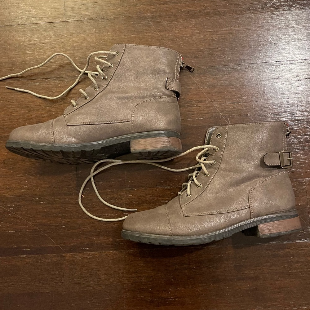 BAMBOO Gray Ankle Combat Boots